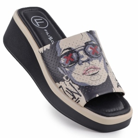 Flipers de couro feminino com impressão bege filippo dk6158 Flipers de couro feminino com impressão bege filippo dk6158