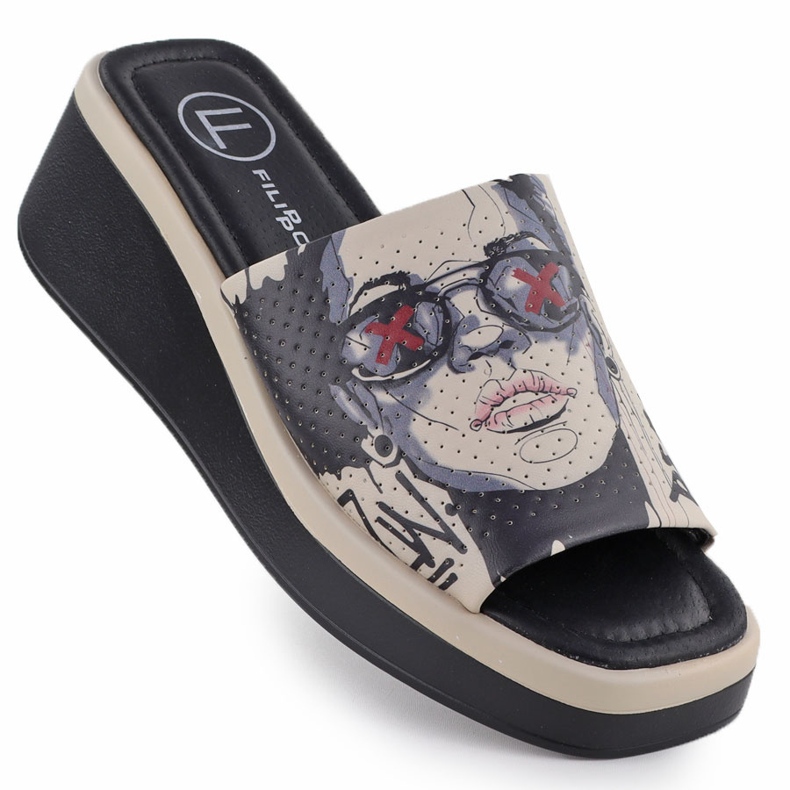 Flipers de couro feminino com impressão bege filippo dk6158 Flipers de couro feminino com impressão bege filippo dk6158