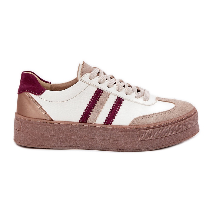 Tênis de couro feminino na plataforma Zazoo N1234 Beige-Bord bege