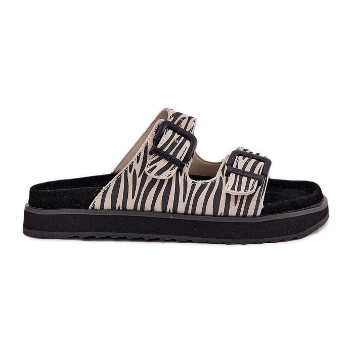 Flip de camurça feminina com d.franklin dfsh405002 fivelas de zebra bege