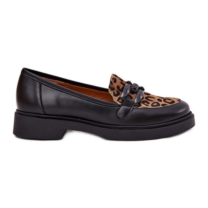 Supotos de couro com um ornamento e leopardo imprimido Laura Messi 2965 Black preto