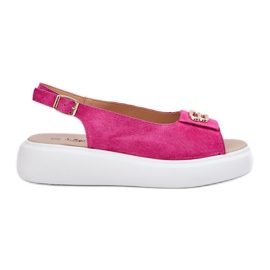 S.Barski Sandálias de camurça feminina com um detalhe dourado S. Barski Gr51-604 Fuchsia rosa S.Barski Sandálias de camurça feminina com um detalhe dourado S. Barski Gr51-604 Fuchsia rosa