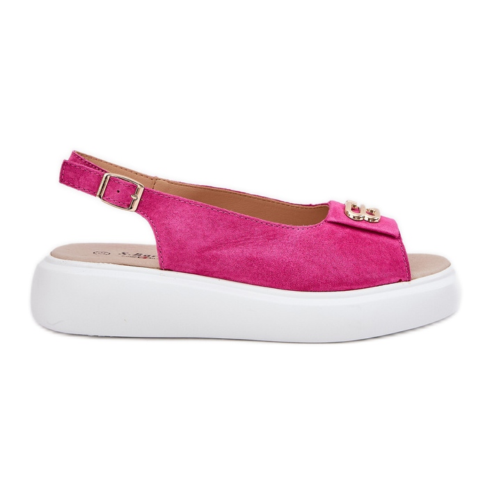 S.Barski Sandálias de camurça feminina com um detalhe dourado S. Barski Gr51-604 Fuchsia rosa S.Barski Sandálias de camurça feminina com um detalhe dourado S. Barski Gr51-604 Fuchsia rosa