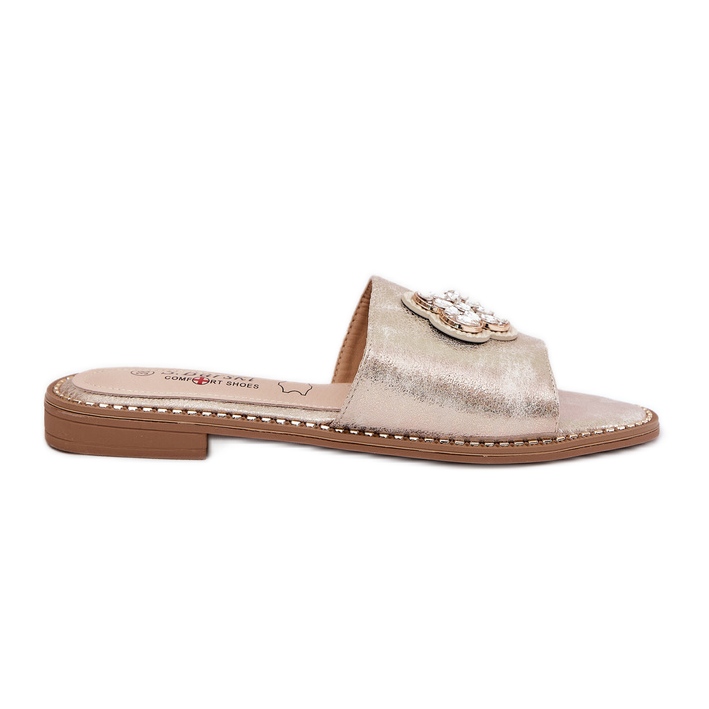 S.Barski Chinelos femininos de salto plano com detalhes decorativos S. Barski KV51-087 PLN dourado
