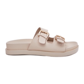 EVento Chinelos femininos com fivelas douradas bege EVento Chinelos femininos com fivelas douradas bege