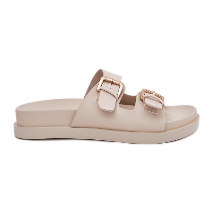 EVento Chinelos femininos com fivelas douradas bege EVento Chinelos femininos com fivelas douradas bege