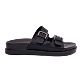 EVento Chinelos femininos com fivelas douradas fivelas pretas preto