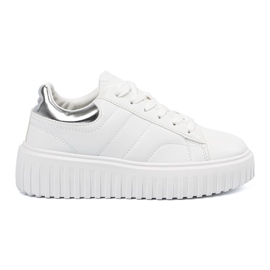 Shelvt Tênis de mulheres brancas com inserções de prata