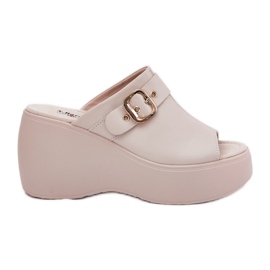 Flip de couro feminino na plataforma e cunhas com fivela s.barski lr51-542 bege