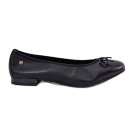 Ballerinas de couro feminino Maciejka P6800-01 preto com um arco