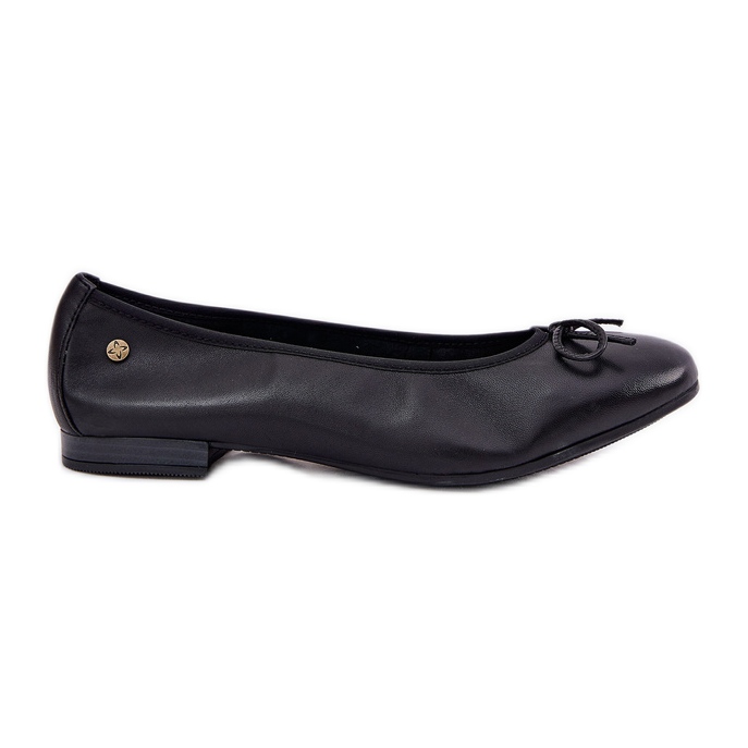 Ballerinas de couro feminino Maciejka P6800-01 preto com um arco