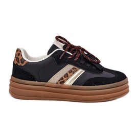 Inna Tênis femininos na plataforma com estampa de leopardo preto de laço duplo