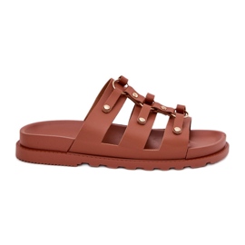 Inna Chinelos femininos com listras de camelo marrom