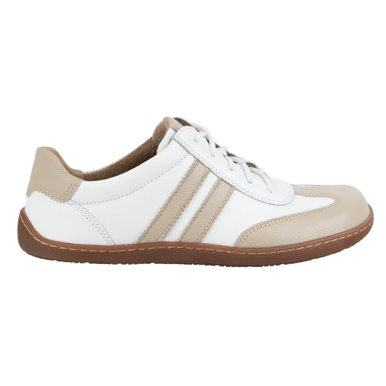 Olivier Sapatos minimalistas de couro feminino descalço 1287 branco com tênis bege