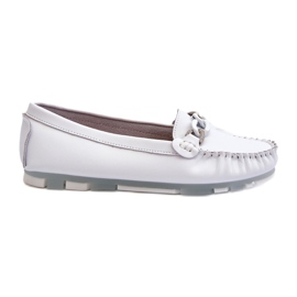 Mocassins femininos de couro com decoração, branco S.Barski LR339