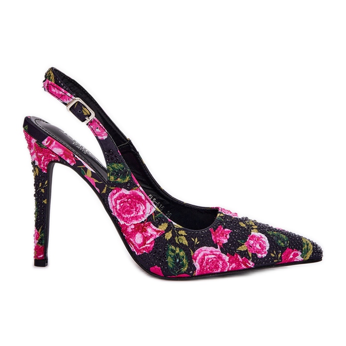 Inna Sandálias decoradas em um salto alto em rosas pretas preto