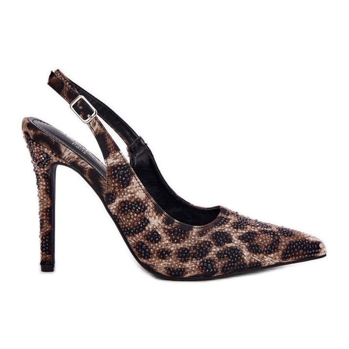 Inna Sandálias decoradas em um pin bege e estampa de leopardo preto