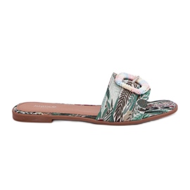 Inna Chinelos planos femininos planos com uma fivela multicolor decorativa multicolorido