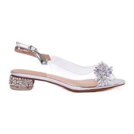 S.Barski Sandálias transparentes de salto baixo com decoração de prata MR51-709