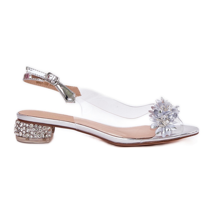 S.Barski Sandálias transparentes de salto baixo com decoração de prata MR51-709