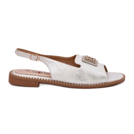 S.Barski Sandálias femininas elegantes de salto plano com um ornamento de S. Barski KV51-082 Silver prata