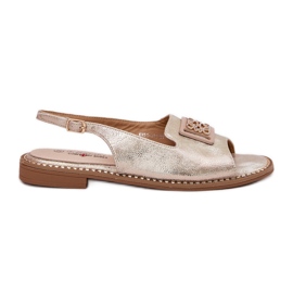 S.Barski Sandálias planas femininas elegantes com um ornamento de S. Barski KV51-082 Gold dourado