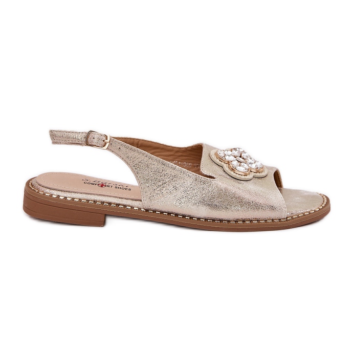 S.Barski Sandálias femininas de salto plano com detalhes decorativos S. Barski KV51-080 PLN dourado