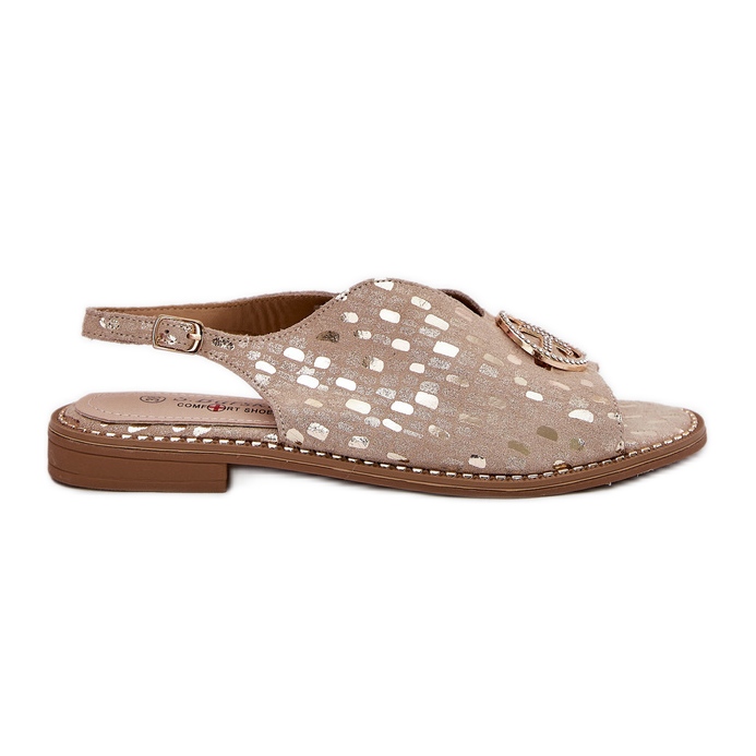 S.Barski Sandálias de couro de salto plano com um ornamento de S. Barski KV51-094 PLN dourado