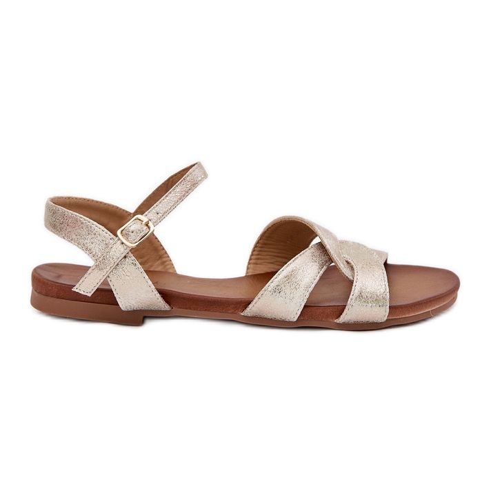 S.Barski Sandálias femininas brilhantes planas S. Barski KV51-022 Gold dourado