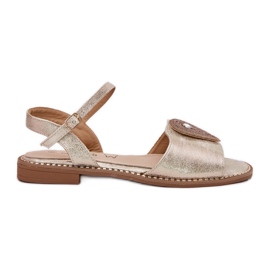 S.Barski Sandálias de salto plano feminino com um ornamento de S. Barski Kv51-098 Zloty dourado