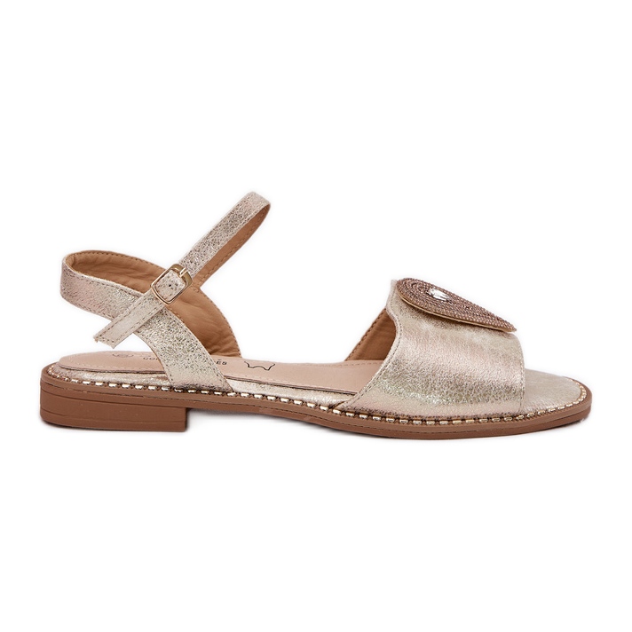 S.Barski Sandálias de salto plano feminino com um ornamento de S. Barski Kv51-098 Zloty dourado