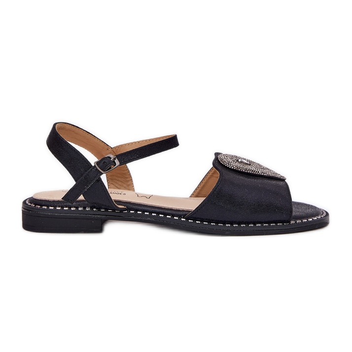 S.Barski Sandálias de salto plano feminino com um ornamento S. Barski KV51-098 Black preto