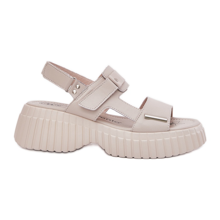 EVento Sandálias de couro feminino na plataforma bege