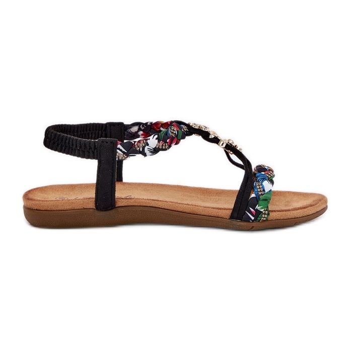 EVento Sandálias femininas com alfinetes e listras trançadas pretas preto