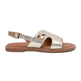 Sandálias femininas planas com um detalhe decorativo de Vinceza 17378 Zlotys dourado