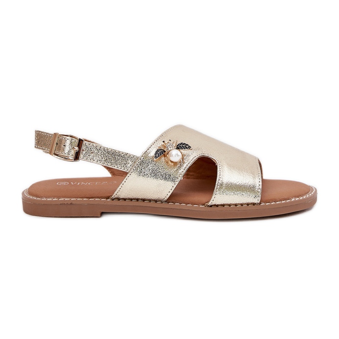 Sandálias femininas planas com um detalhe decorativo de Vinceza 17378 Zlotys dourado