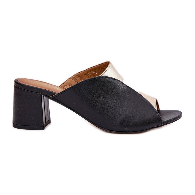 Flipers de couro feminino no Maciejka Post 06943-25 Black and Gold preto