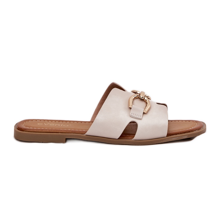 EVento Chinelos planos femininos com detalhes decorativos bege