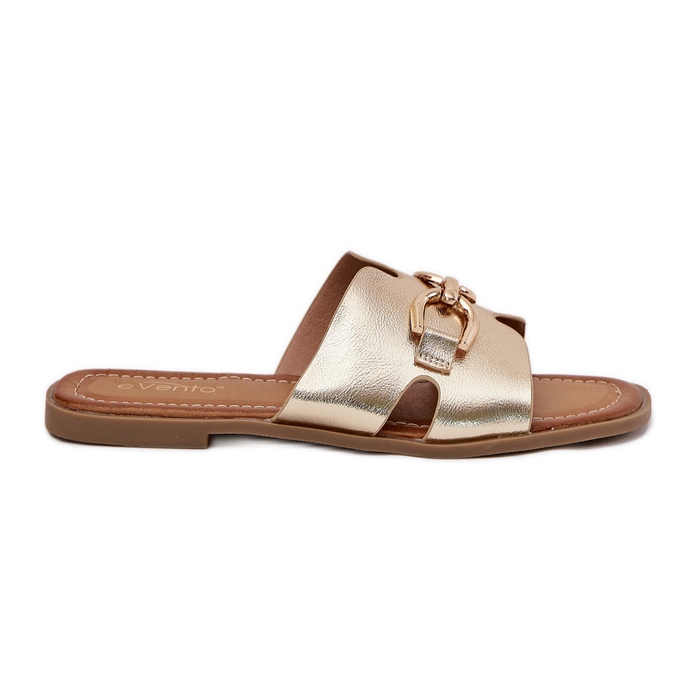 EVento Chinelos planos femininos com um detalhe dourado decorativo EVento Chinelos planos femininos com um detalhe dourado decorativo