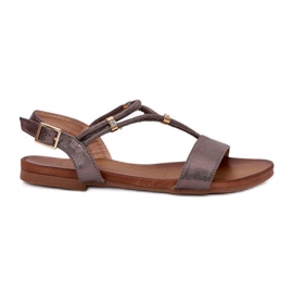 S.Barski Sandálias planas femininas com listras de grafite S. Barski KV51-120 prata