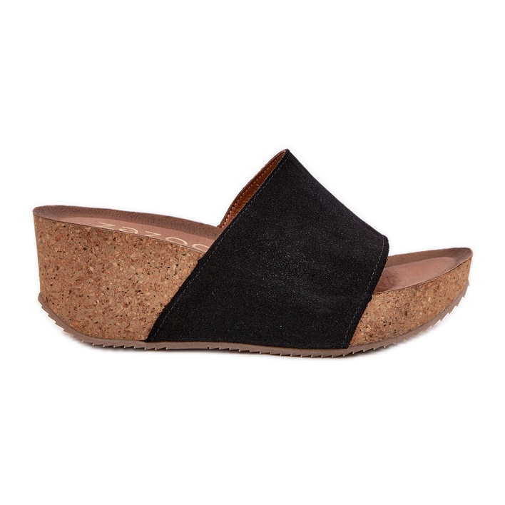 Zazoo 40311 camurça os chinelos femininos nas cunhas de cortiça cunhas pretas preto