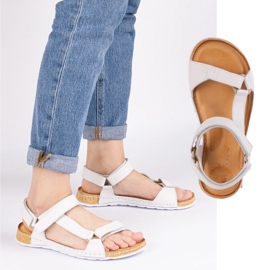 Olivier Sandálias femininas com couro, largo, largo, branco, branco claro