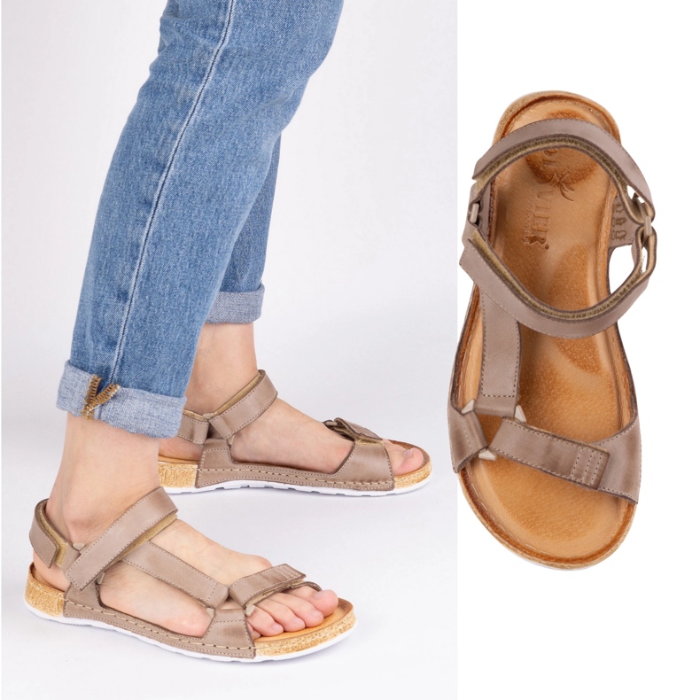 Olivier Sandálias femininas com descalça bege de couro com os pés descalços Olivier Sandálias femininas com descalça bege de couro com os pés descalços