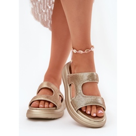 Inna Chinelos de mulheres decoradas na plataforma de ouro dourado