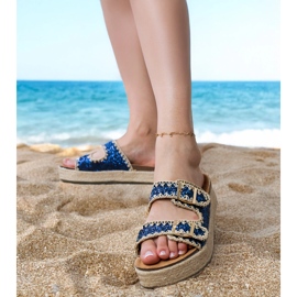 Alpargelas de brilho azul marinho com fivelas Alpargelas de brilho azul marinho com fivelas