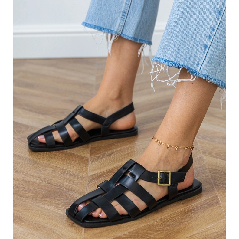 Black Sandals Gladiator construído preto