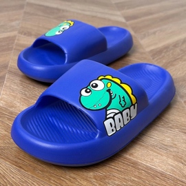 Os chinelos de crianças azuis com impressão azul
