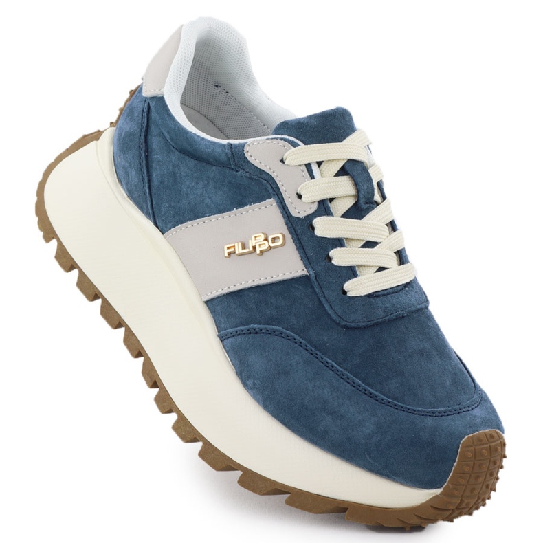 Sapatos de couro em uma plataforma grossa Filippo Blue DP6785 azul