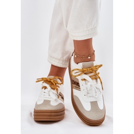 Tênis femininos na plataforma com estampa de leopardo branco de laço duplo