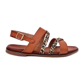 Sandálias femininas de grama plana com leopardos de leopardo Sergio Leone SK086H Camel Stripes marrom
